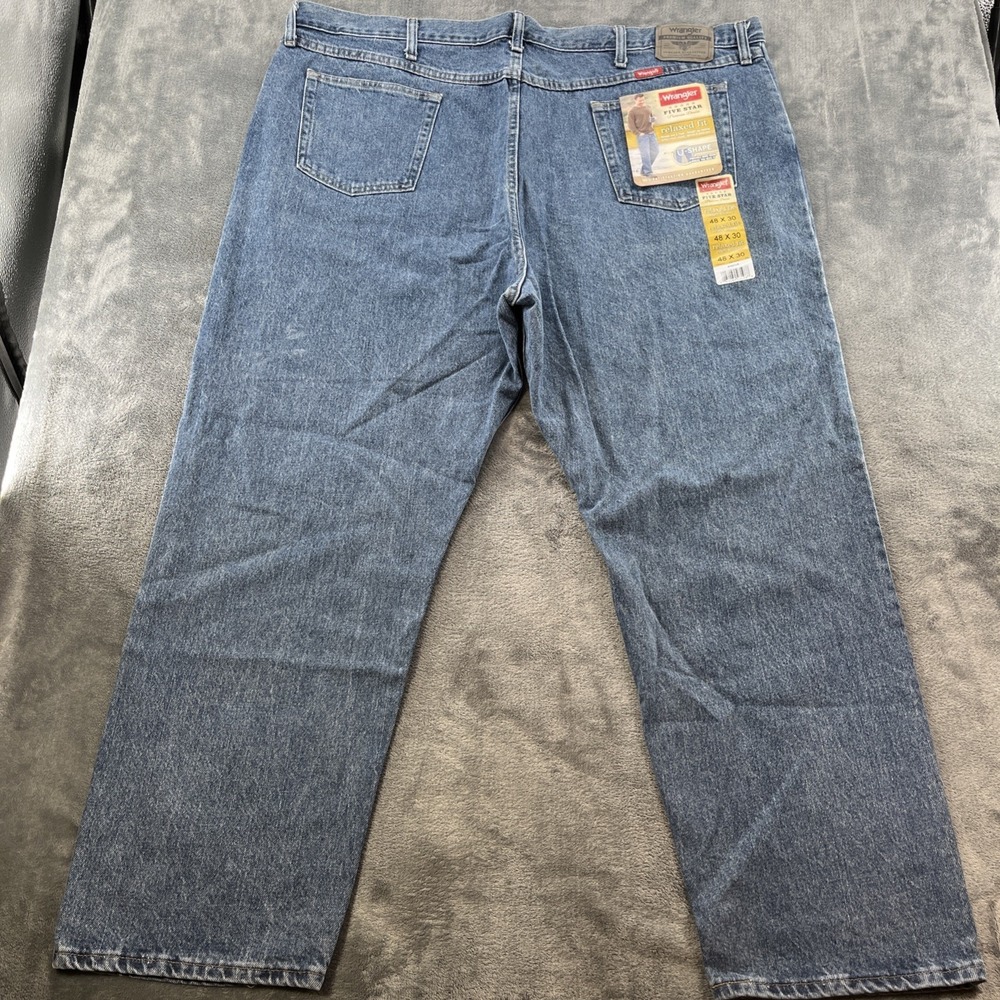 NWT Wrangler Five Star Premium Denim Jeans Men's 48x30 Relaxed Fit‎ Light Wash